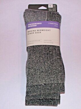2 Pack Terramar Performance Outdoor Merino Midweight Hiker Socks Men's XL Gray